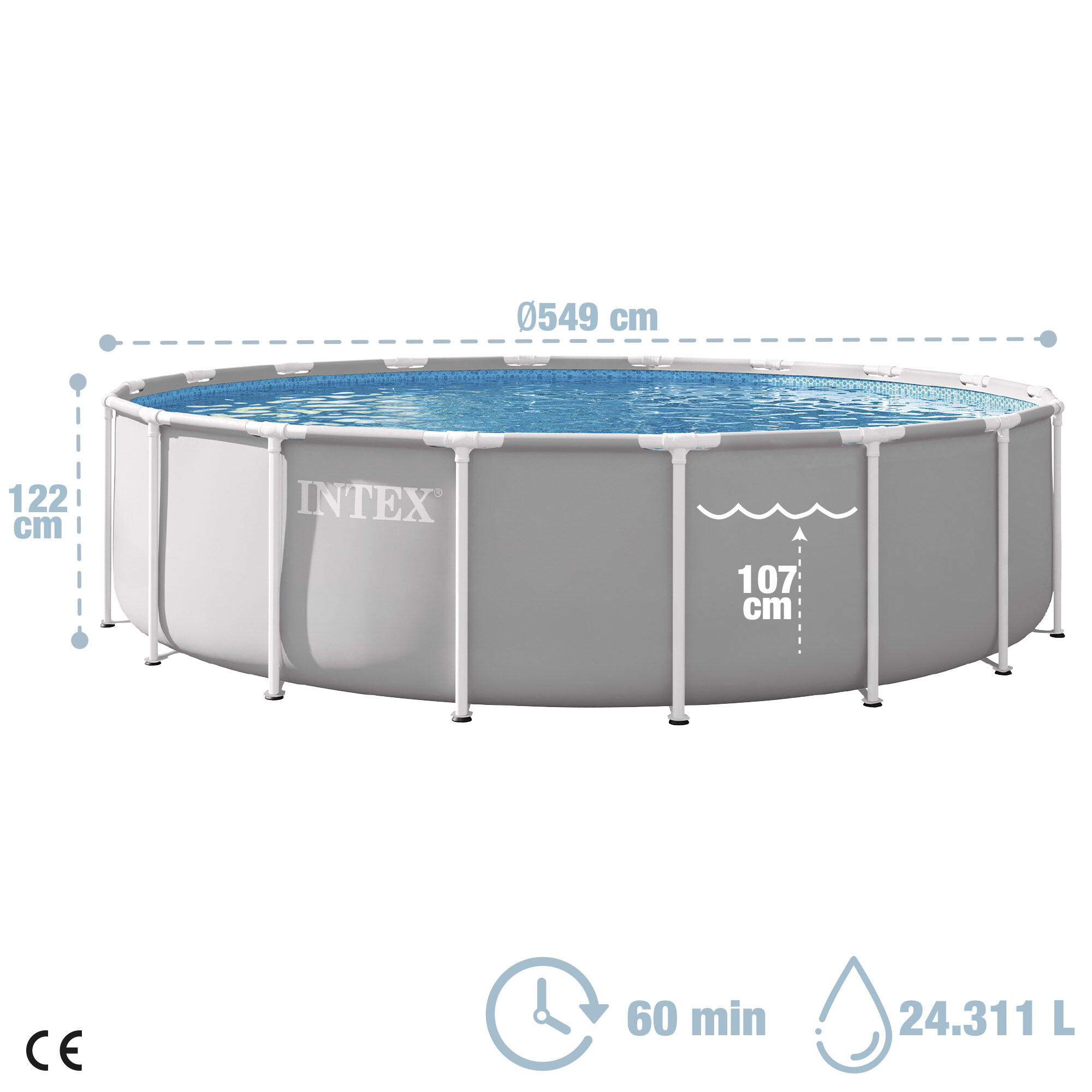 Piscina redonda desmontable D549x122 cm color gris, capacidad 24.311 litros 4/7