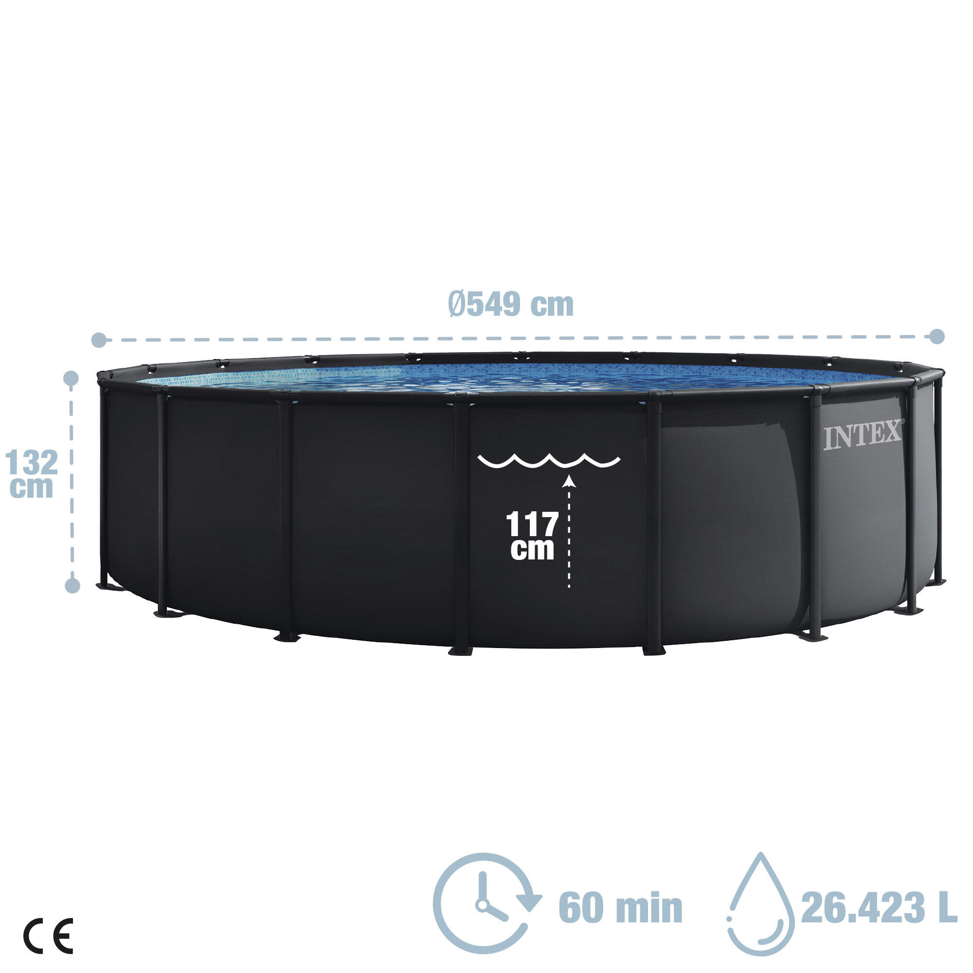 Piscina redonda desmontable D549x132 cm color gris oscuro, capacidad 26.423 l 4/7