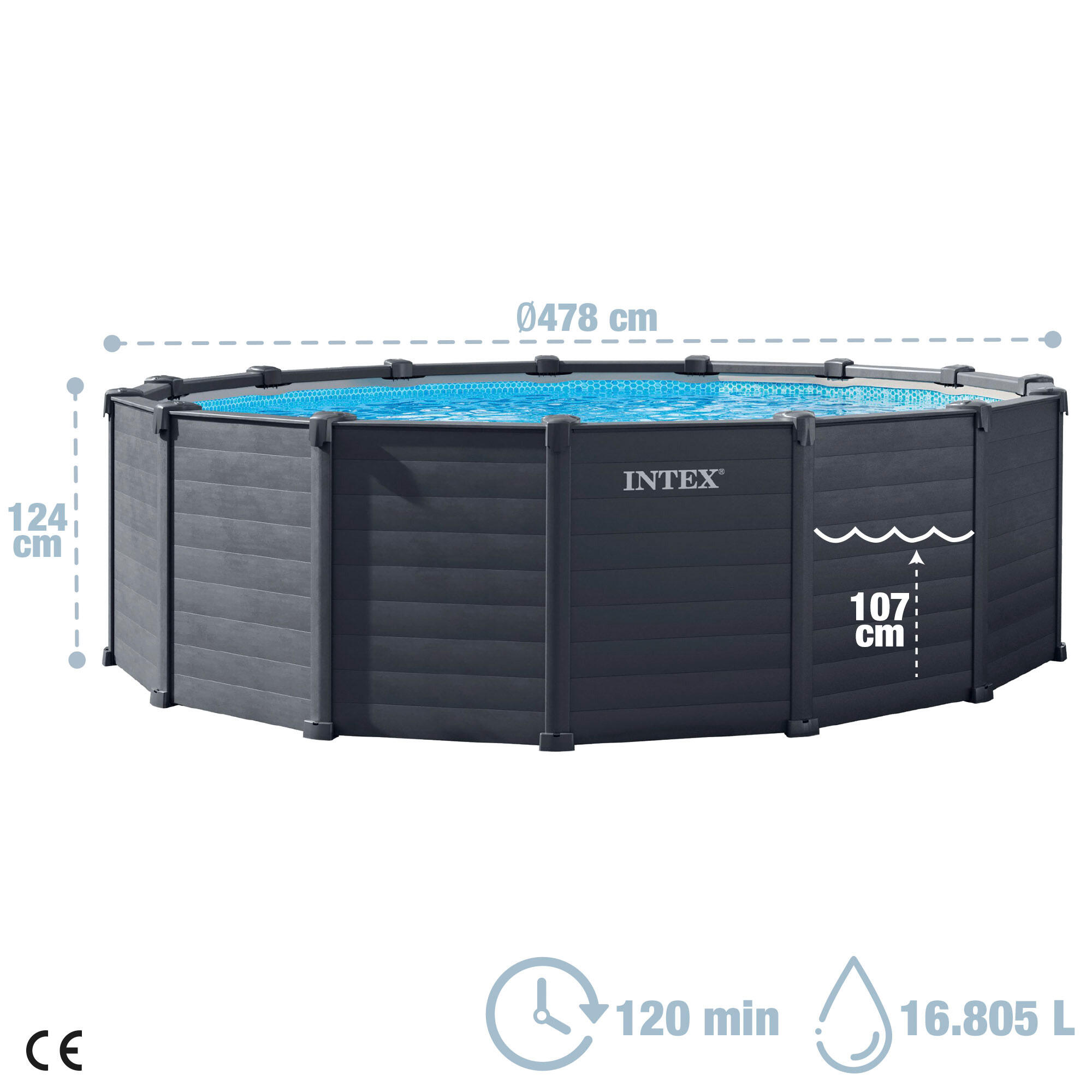 INTEX 26384ND - PISCINA GRAPHITE CM 478X124 POMPA A SABBIA, SCALETTA DOPPIA, TEL 4/7