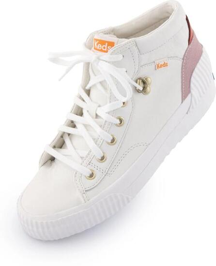 Keds Demi Mid Leather — baskets femme blanc/rose