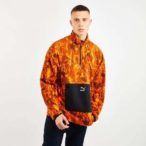 Hanorac bărbați Puma Double Vision All Over Print Hoodie Portocaliu