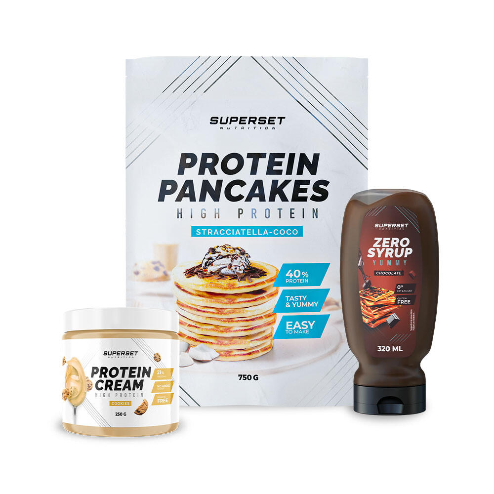 BREAKFAST PACK - PANCAKES - PROTEIN CREAM White chocolate + ZERO SYRUP Caramel