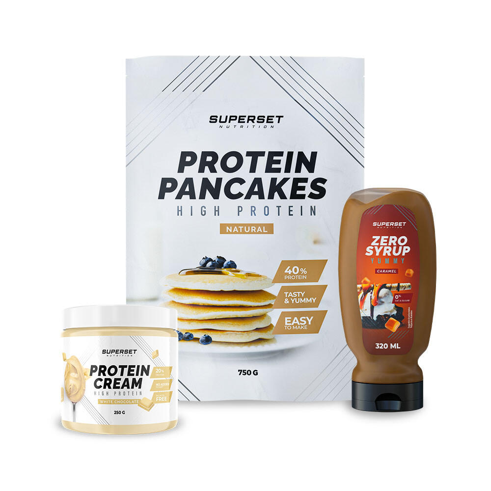 BREAKFAST PACK - PANCAKES - PROTEIN CREAM White Chocolate + ZERO SYRUP Caramel 1/6