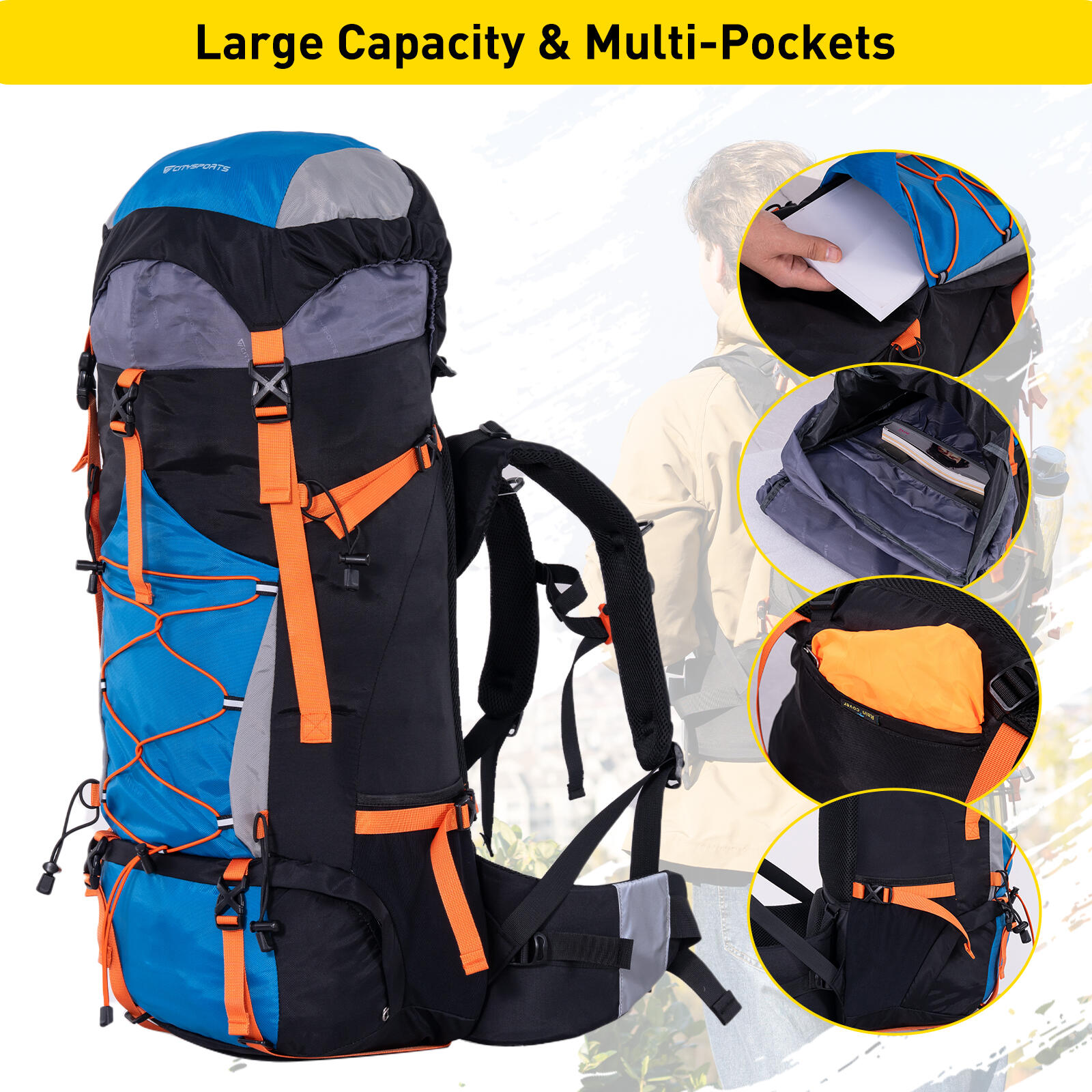 CITYSPORTS Mochila Senderismo 60L, sistema ajustable 5/7