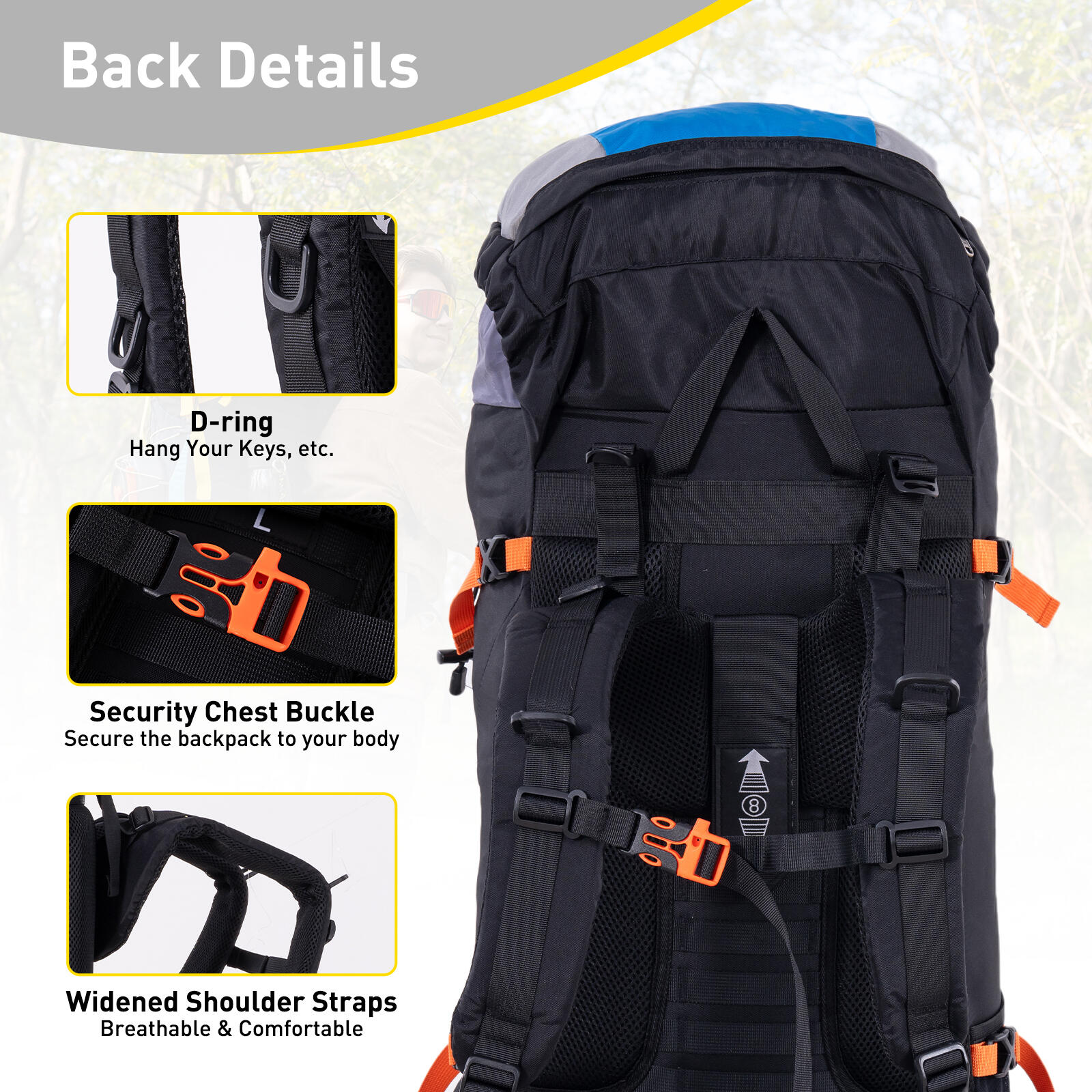 CITYSPORTS Mochila Senderismo 60L, sistema ajustable 7/7