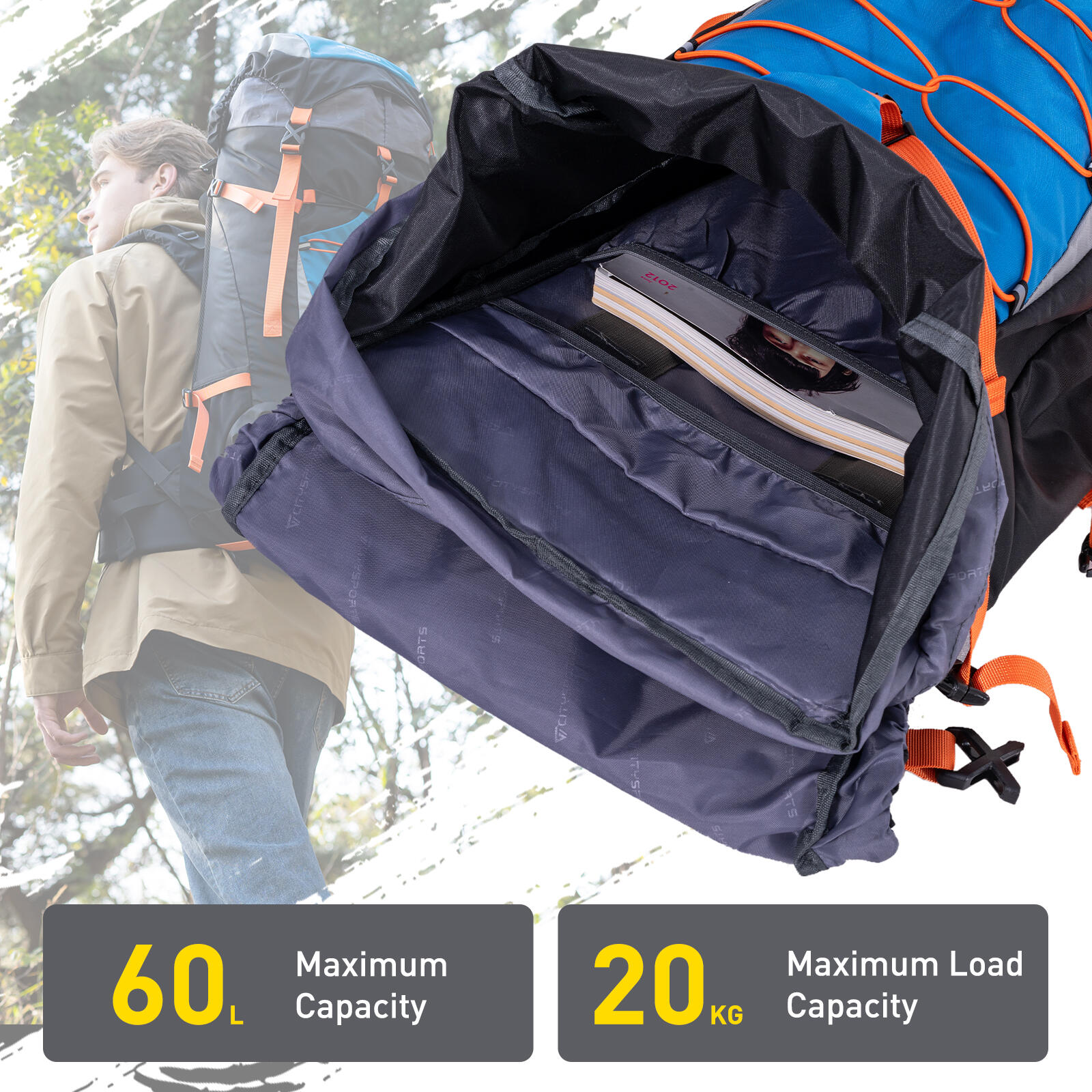 CITYSPORTS Mochila Senderismo 60L, sistema ajustable 4/7