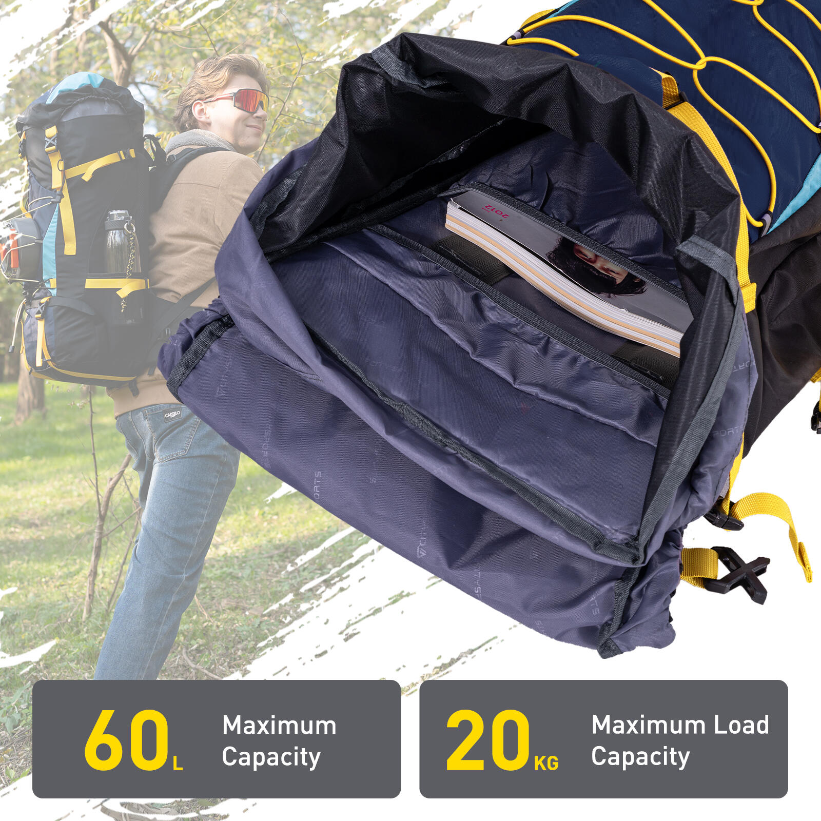 Sac à dos randonnée 60L, CITYSPORTS  portage réglable 5/7