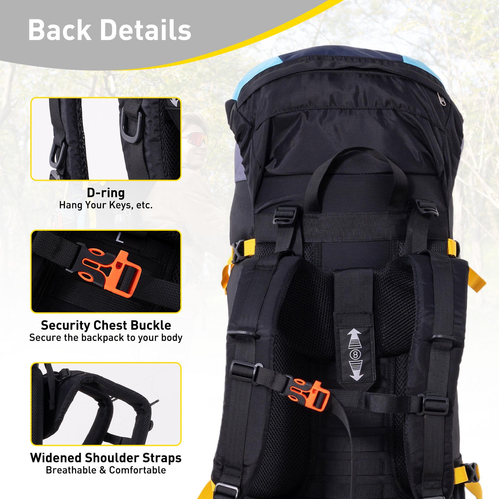 Sac à dos randonnée 60L, CITYSPORTS  portage réglable 7/7