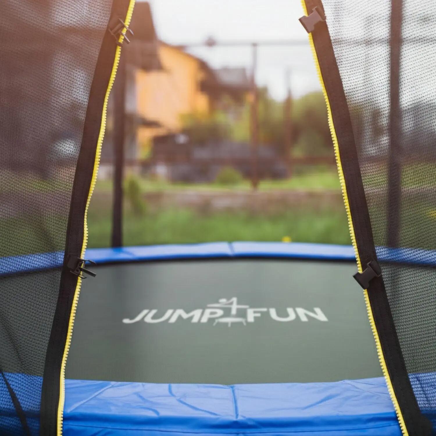 Cama elástica de 305 cm con tapete de velo azul, escalera y velo de red 7/7