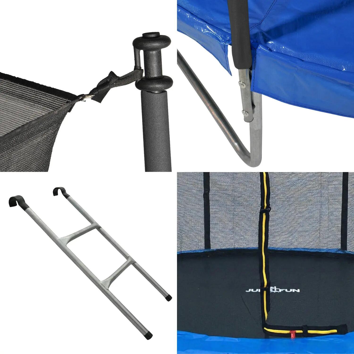 Cama elástica de 305 cm con tapete de velo azul, escalera y velo de red 4/7
