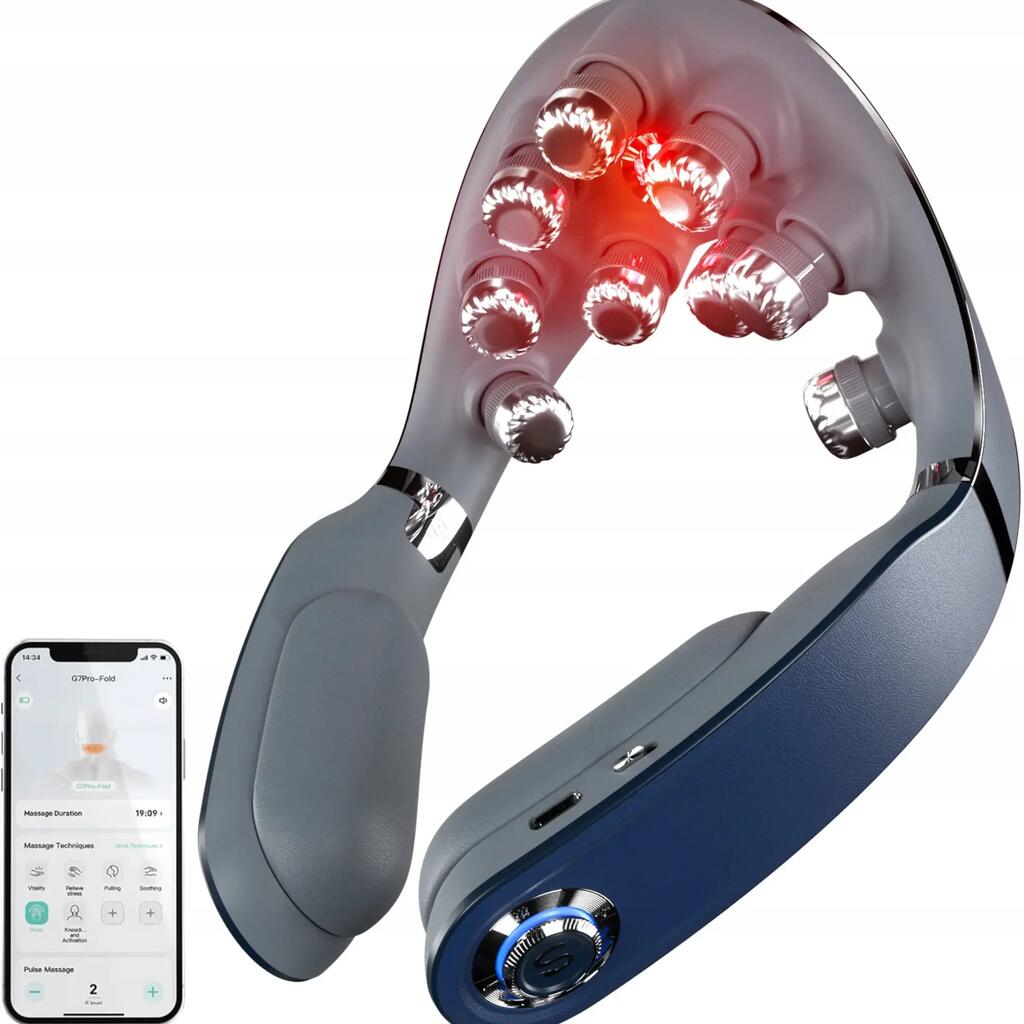 Foldable Neck Massager with Vibration, Heat & LED G7 Pro Fold Blue