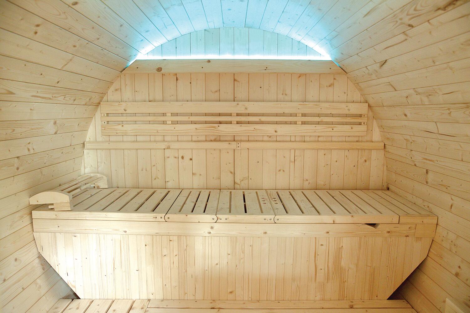 Sauna finlandesa exterior 6  Plazas Gaia Luna cromoterapia Abeto Canadá LED 3/7
