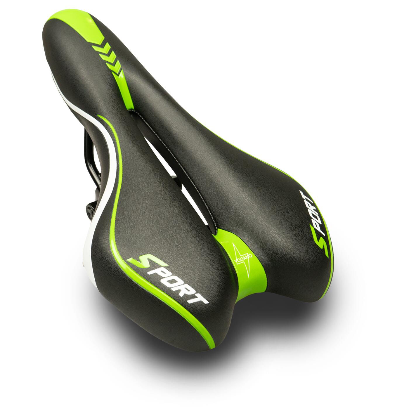 Voltano Sport Fietszadel – Zwart / Groen - Gel - Trekking Zadel 1/7