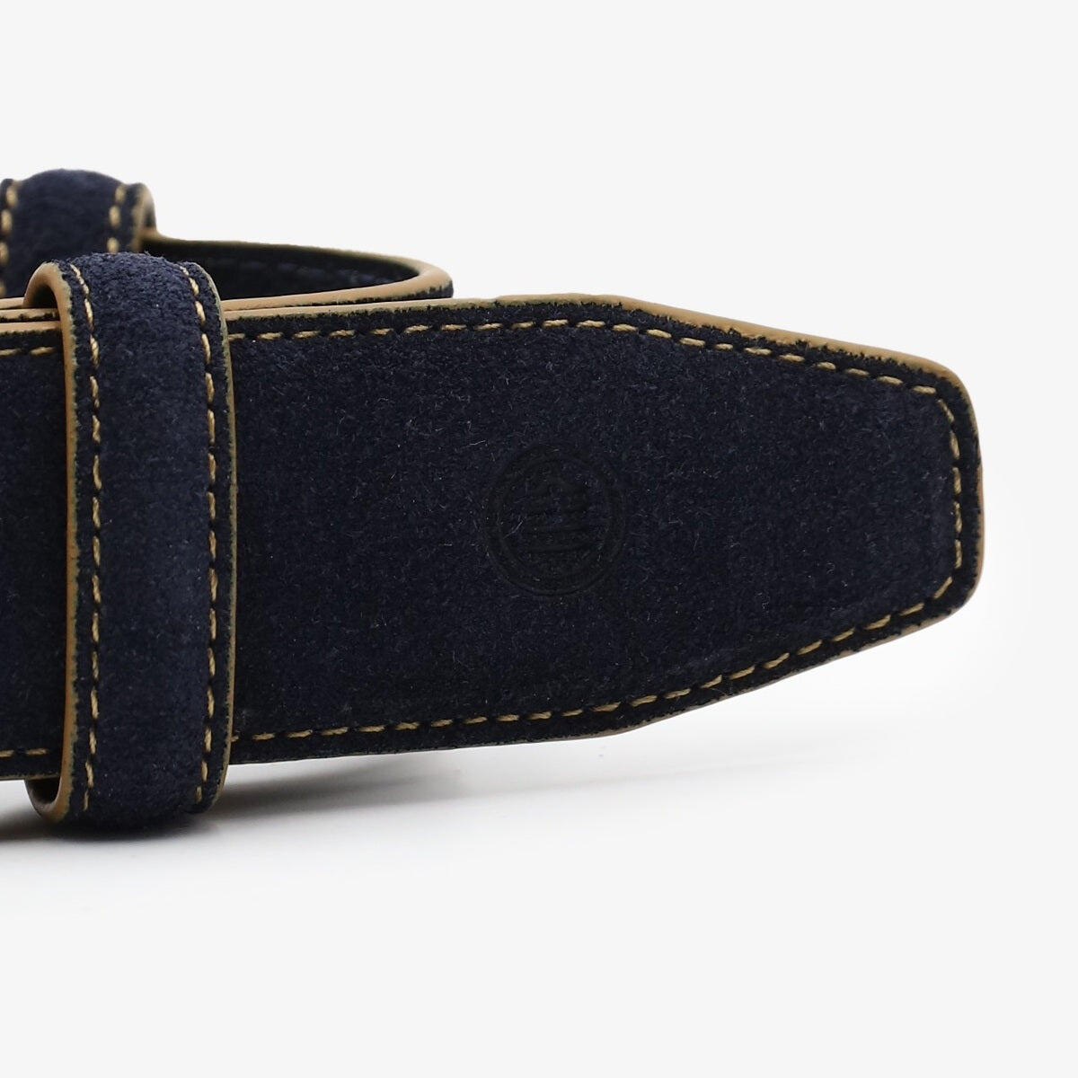 Cintura in pelle nabuk con cuciture a contrasto blu navy 3/3