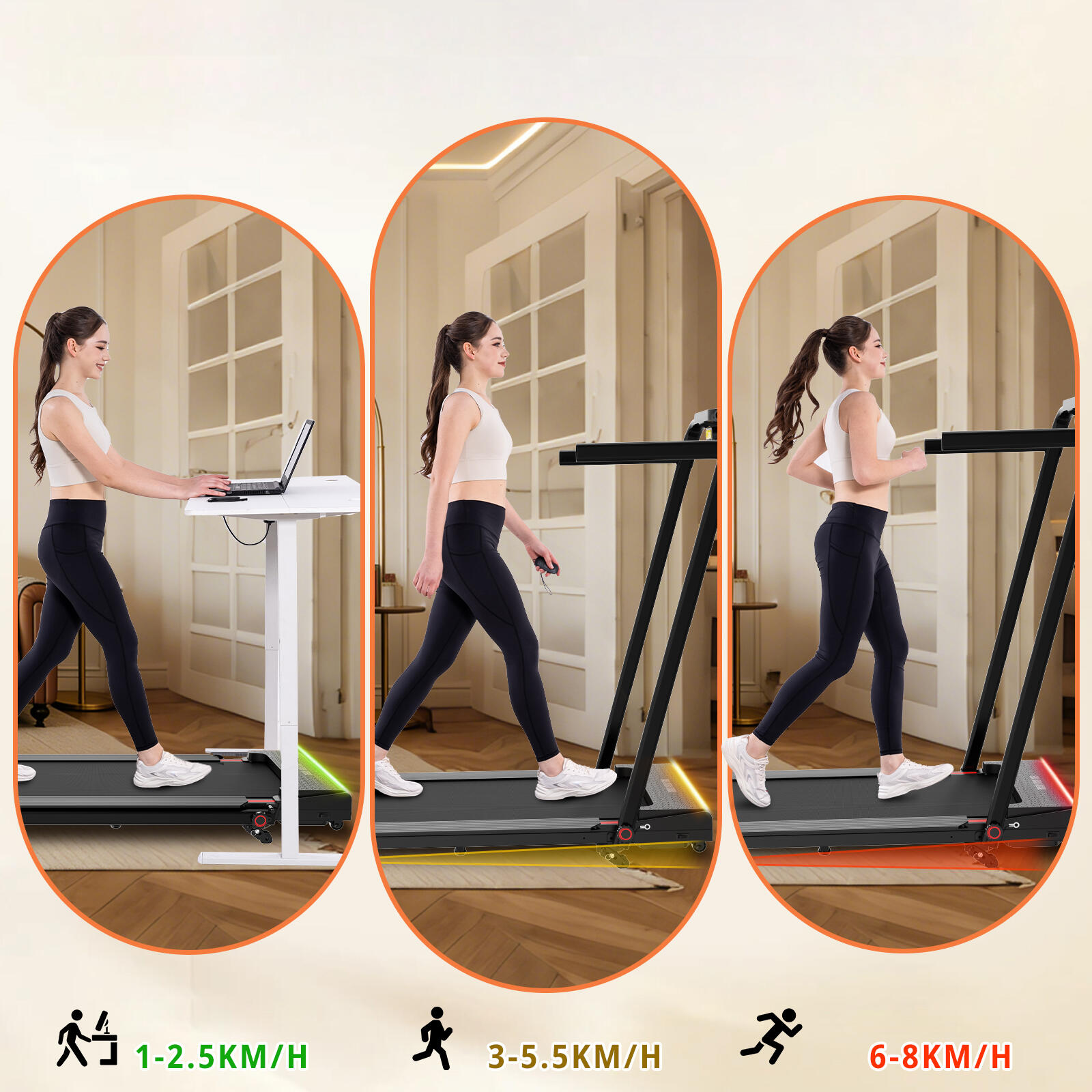 Tapis Roulant CITYSPORTS Nero Inclinabile 1-8km/h Pieghevole 3/8