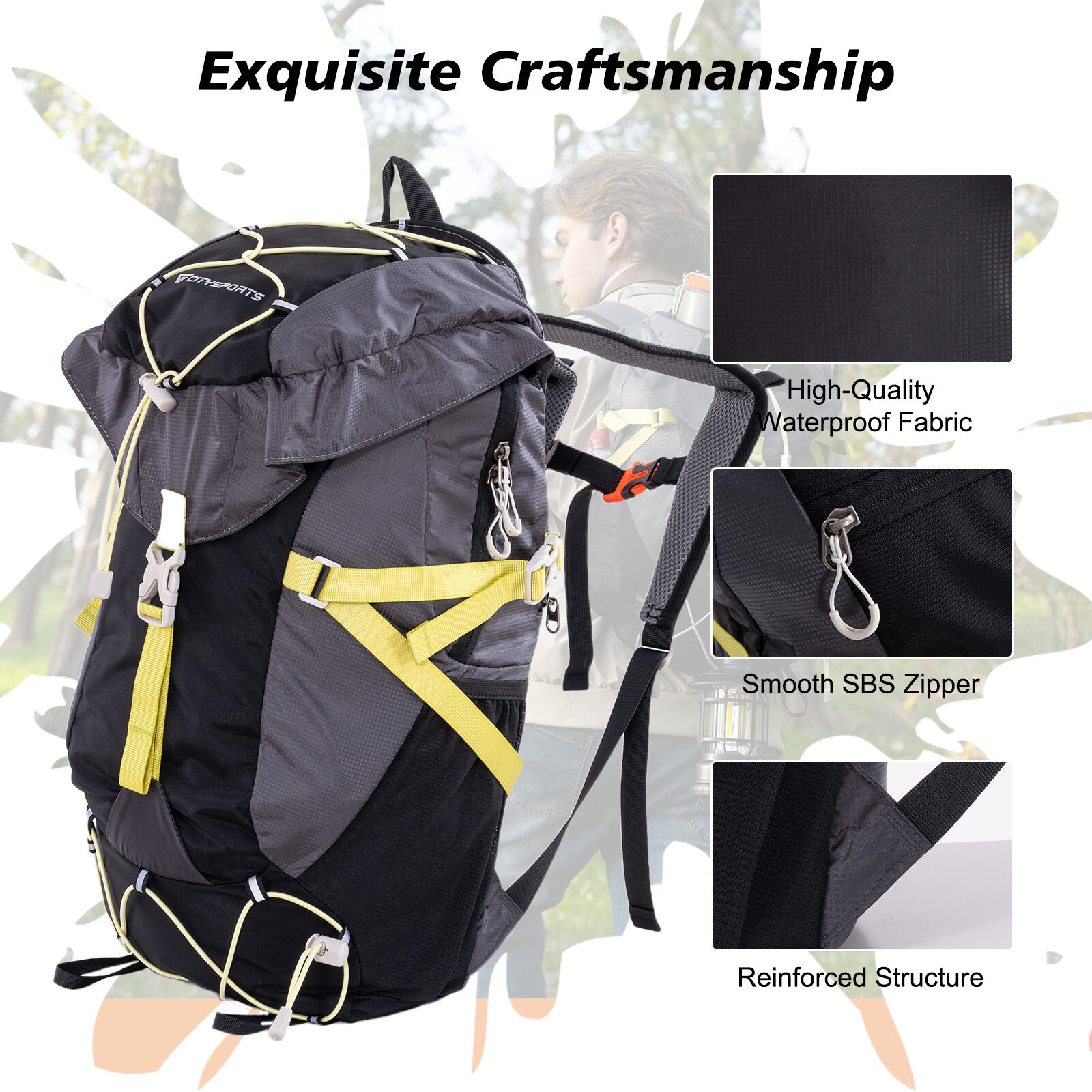 CITYSPORTS 20L Leicht Wandern Rucksack mit Regenhülle, Grau 7/7