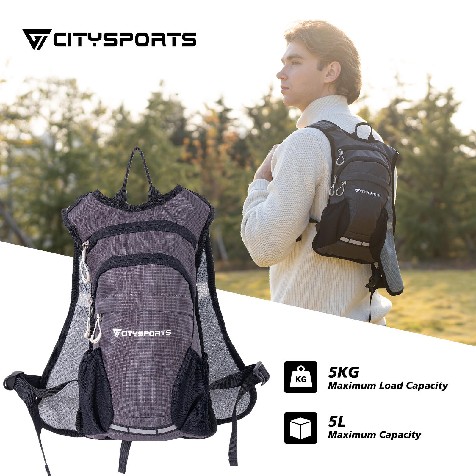 CITYSPORTS Mochila Senderismo 5L, Ultra-ligera para Ciclismo, 260g 4/7