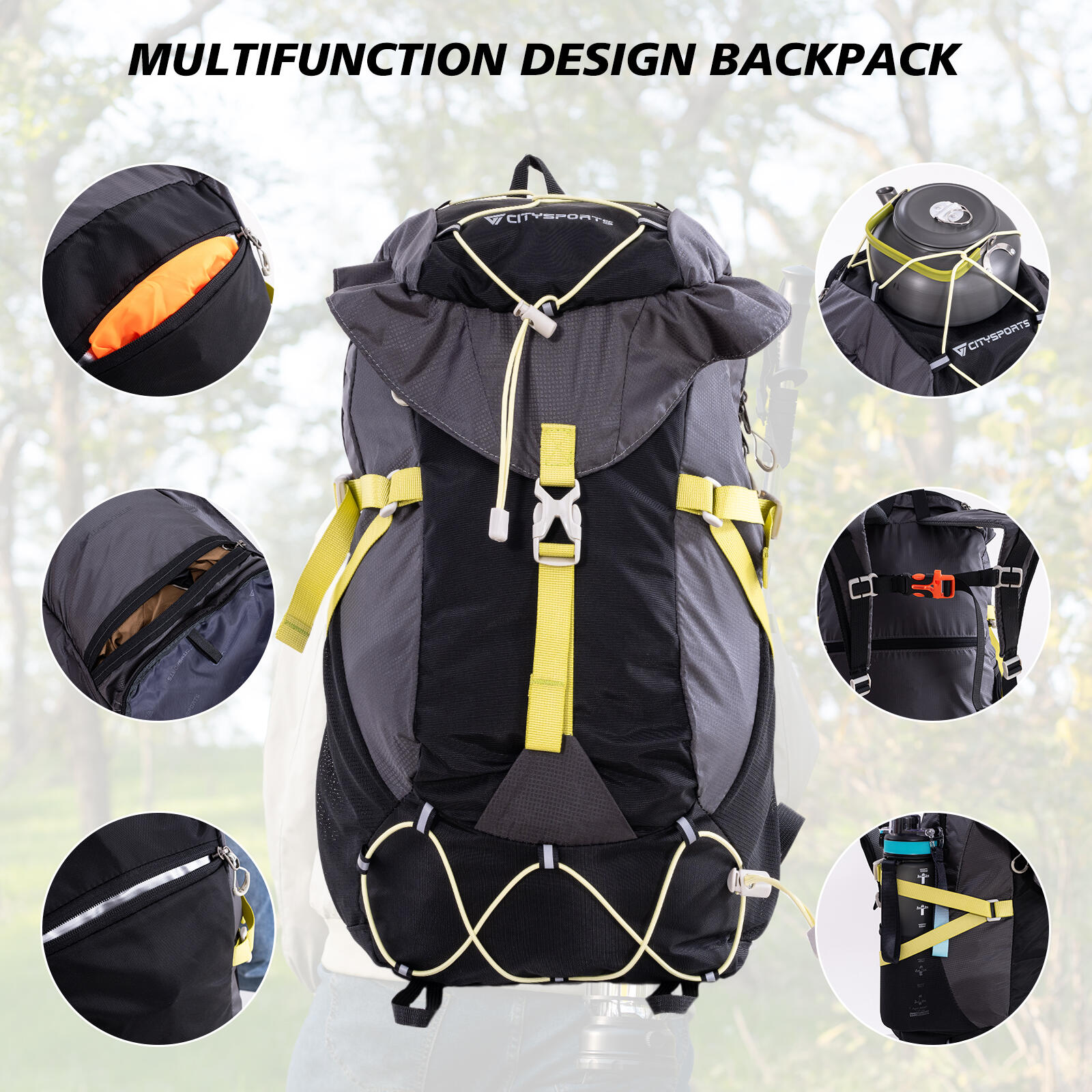 CITYSPORTS 20L Leicht Wandern Rucksack mit Regenhülle, Grau 6/7