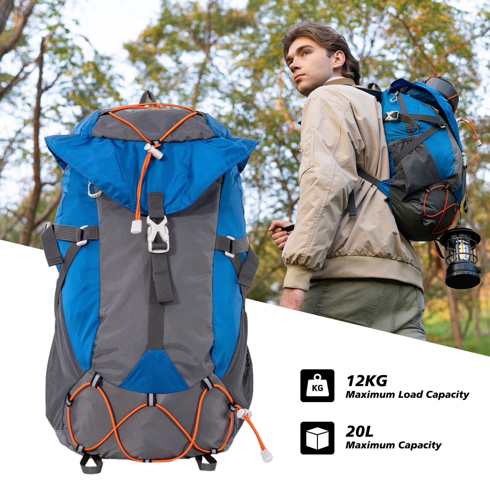 CITYSPORTS Mochila Senderismo 20L, Azul, con Hucha de Lluvia 5/7