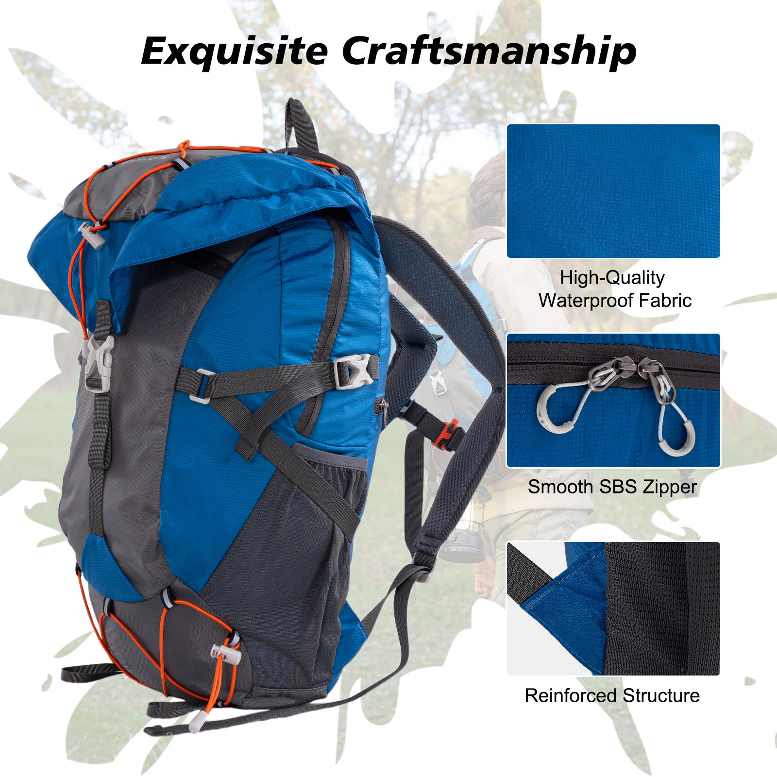 CITYSPORTS Mochila Senderismo 20L, Azul, con Hucha de Lluvia 7/7