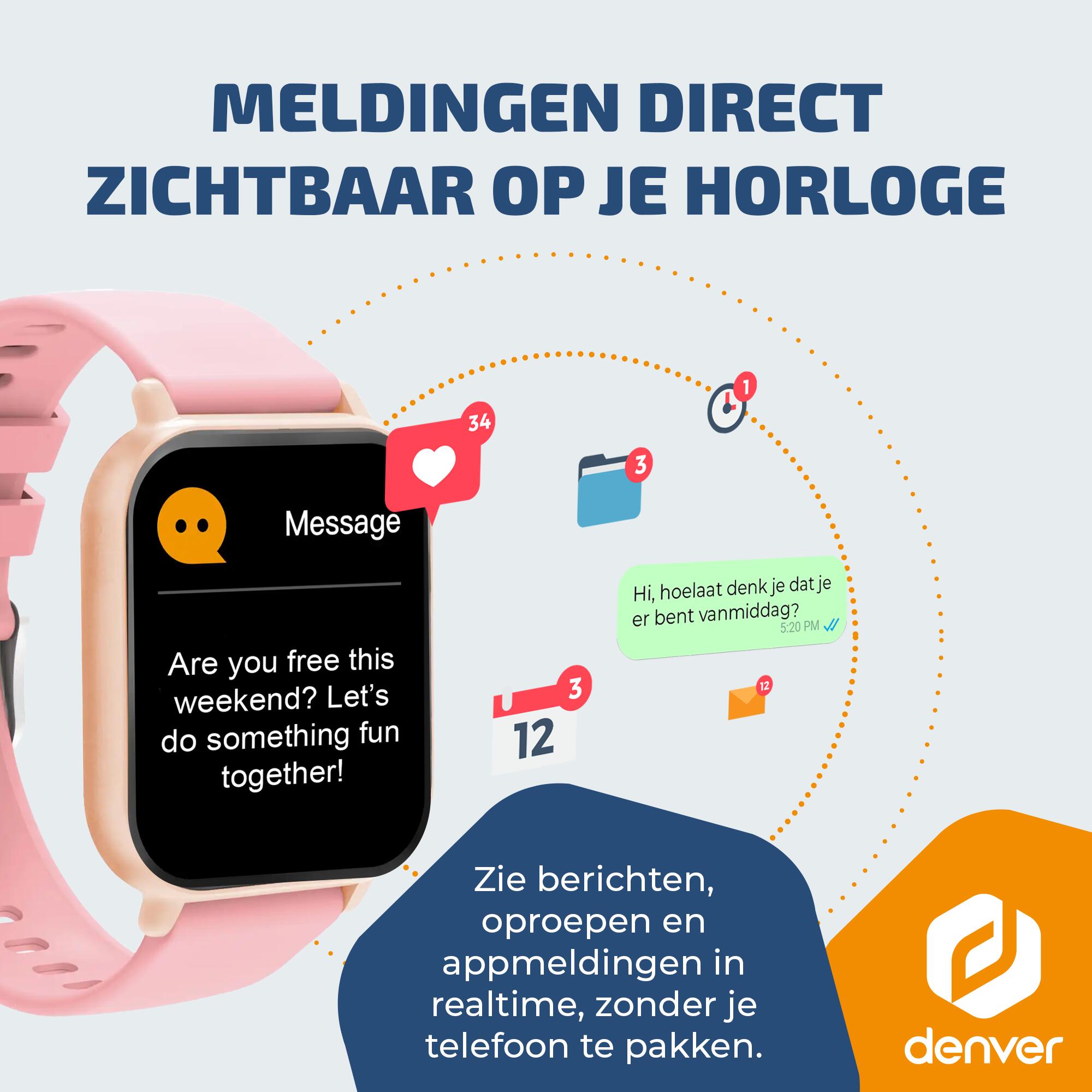 Denver Smartwatch - Hartslagmeter - Multisport modi - SWC176RO - Roze 6/7