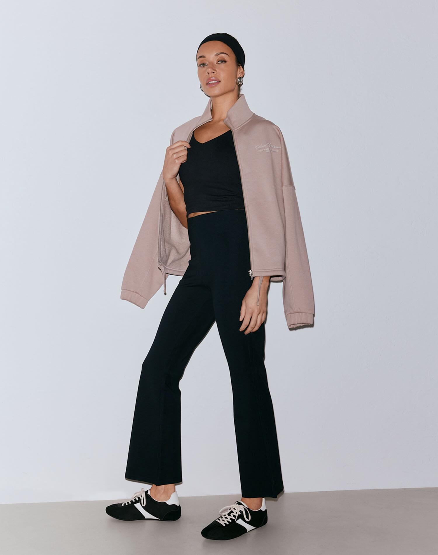 Leggings da Donna in Misto Modal Svasati al Fondo Vita Alta Lusso Nero 5/7