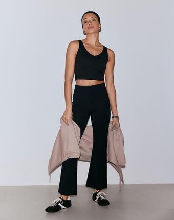 Damskie legginsy z mieszanki modalu, rozszerzane, wysoki stan Luxe czarne