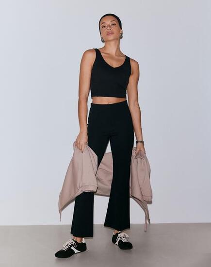 Damskie legginsy z mieszanki modalu, rozszerzane, wysoki stan Luxe czarne