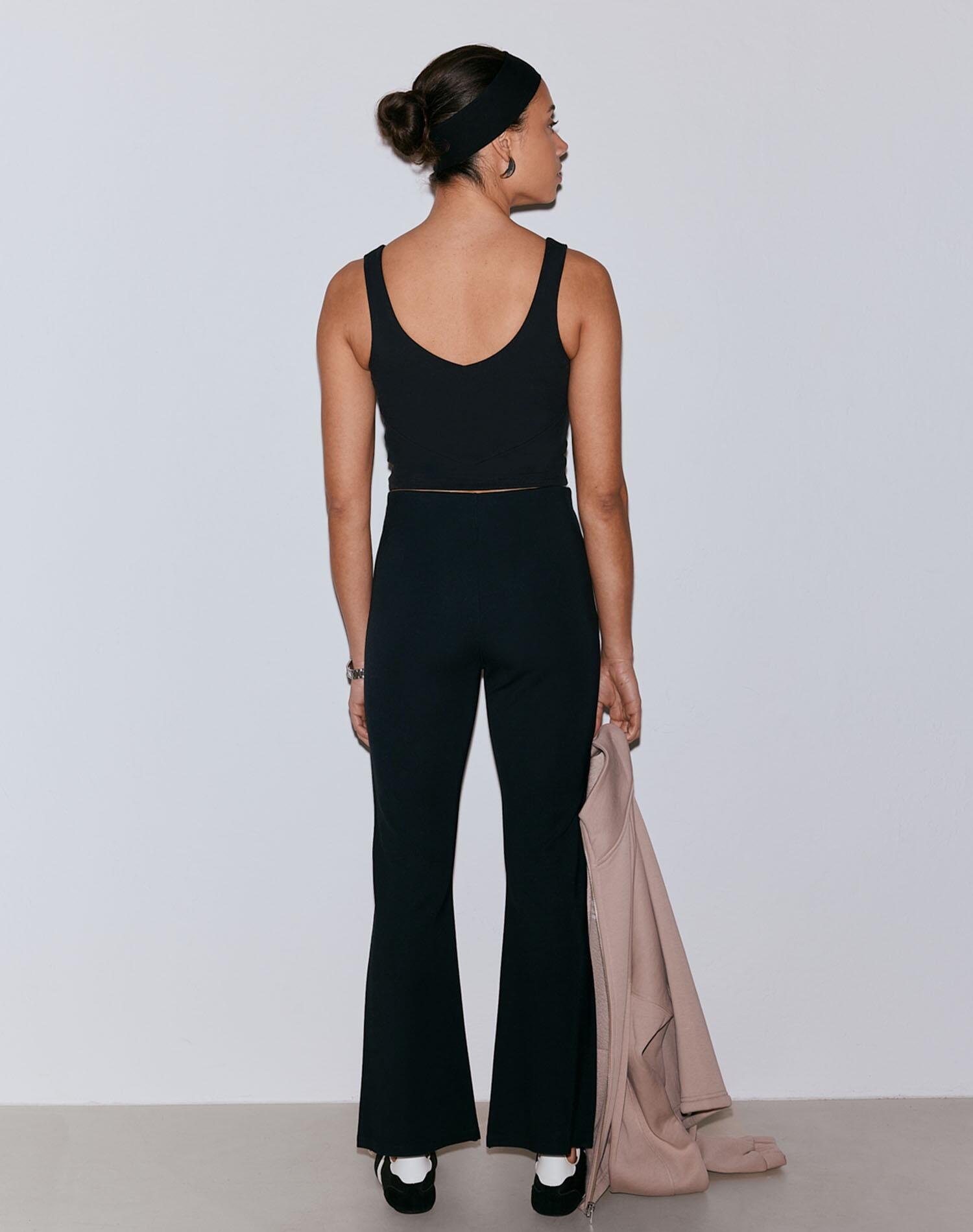 Leggings da Donna in Misto Modal Svasati al Fondo Vita Alta Lusso Nero 4/7