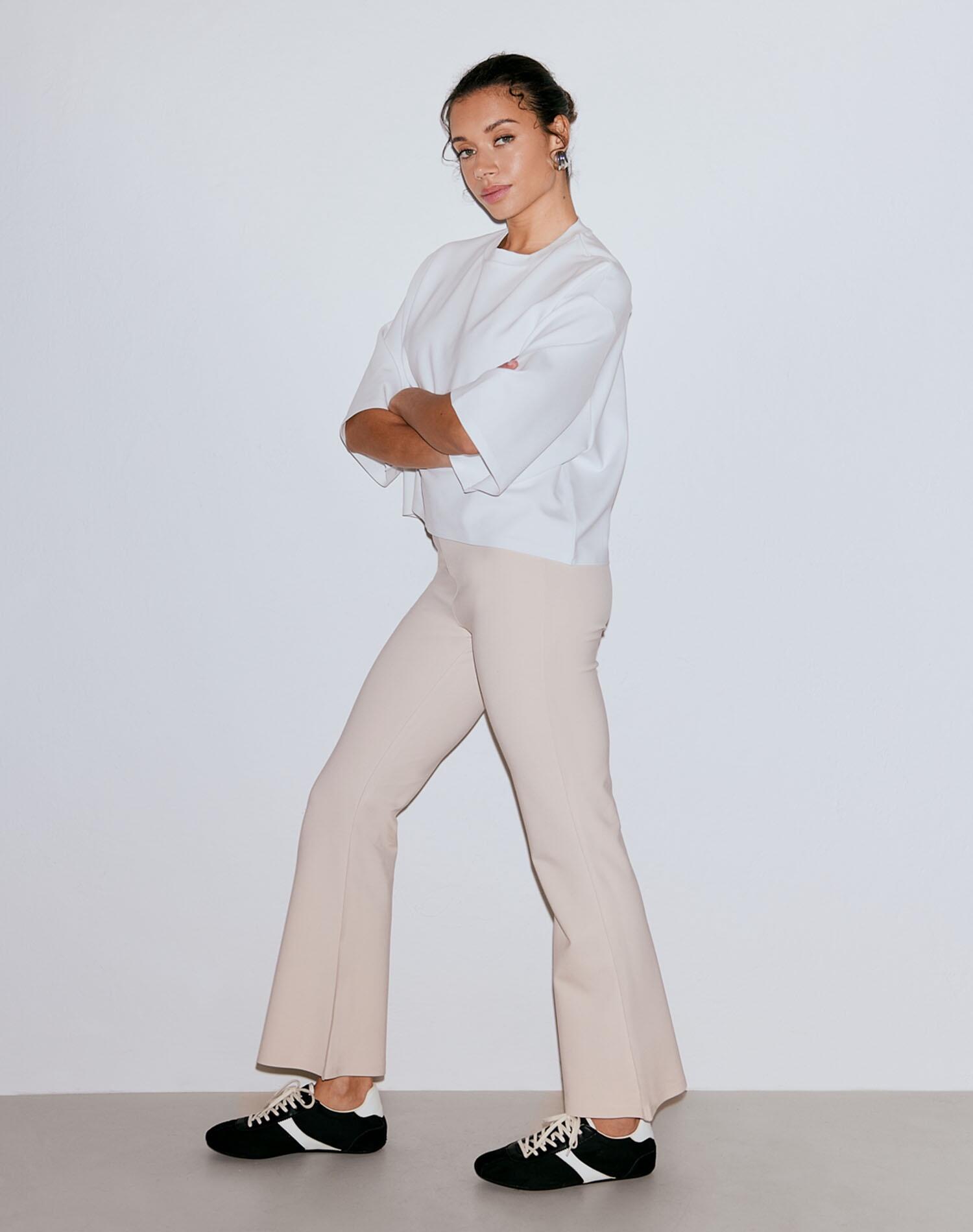 Mallas Mujer Mezcla de Modal Pierna Acampanada Tiro Alto Luxe Beige 2/7