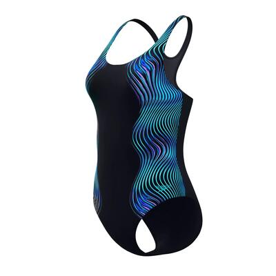 Dames print medalist badpak zwart & blauw multi