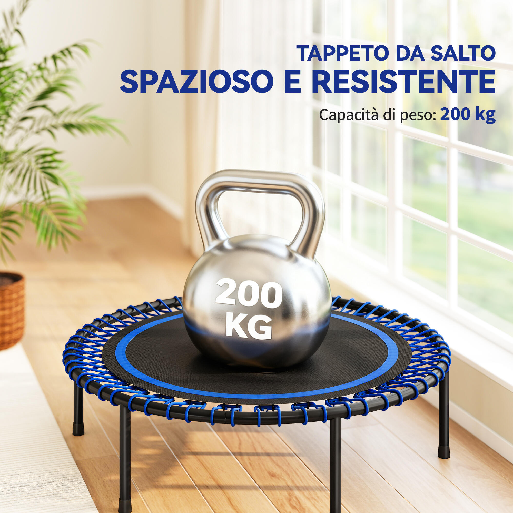 SPORTNOW Trampolino Elastico Fitness a 36 Corde in Acciaio e PP Ø114x31 cm Blu 5/8