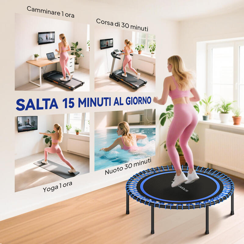 Trambulina fitness SPORTNOW cu 36 de corzi din oțel și PP Ø114x31 cm, albastră
