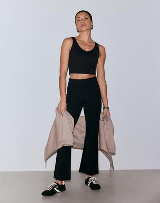 Dames legging modalmix uitlopende pijpen hoge taille zwart