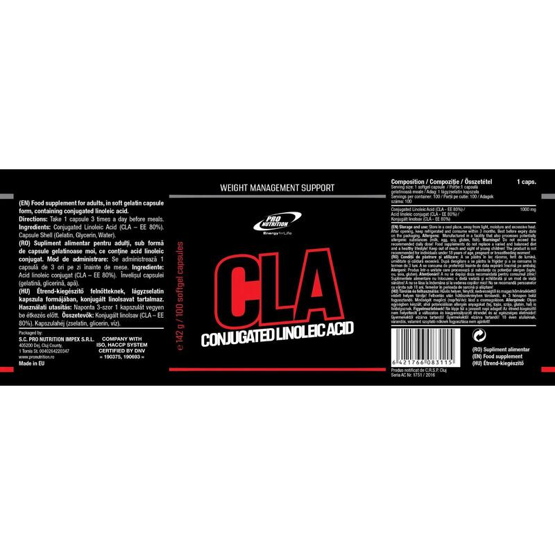 Acid linoleic conjugat pentru arderea grăsimilor, CLA 100 capsule