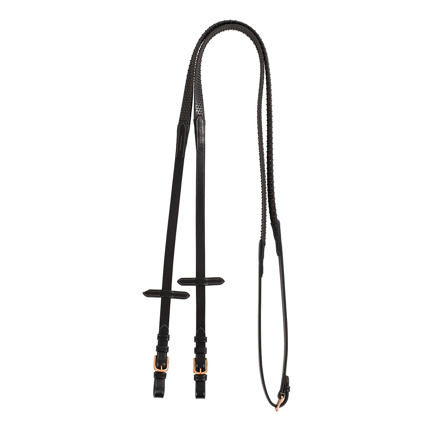 Rênes pour bride anglaise cuir et caoutchouc boucles rose gold 3/3