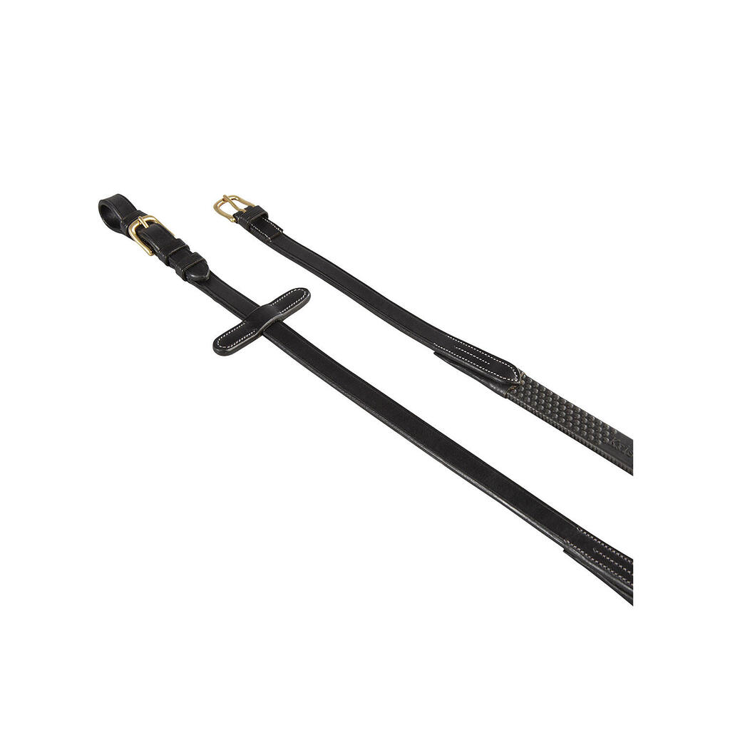 Reins for english bridle in leather reinforced with rubber