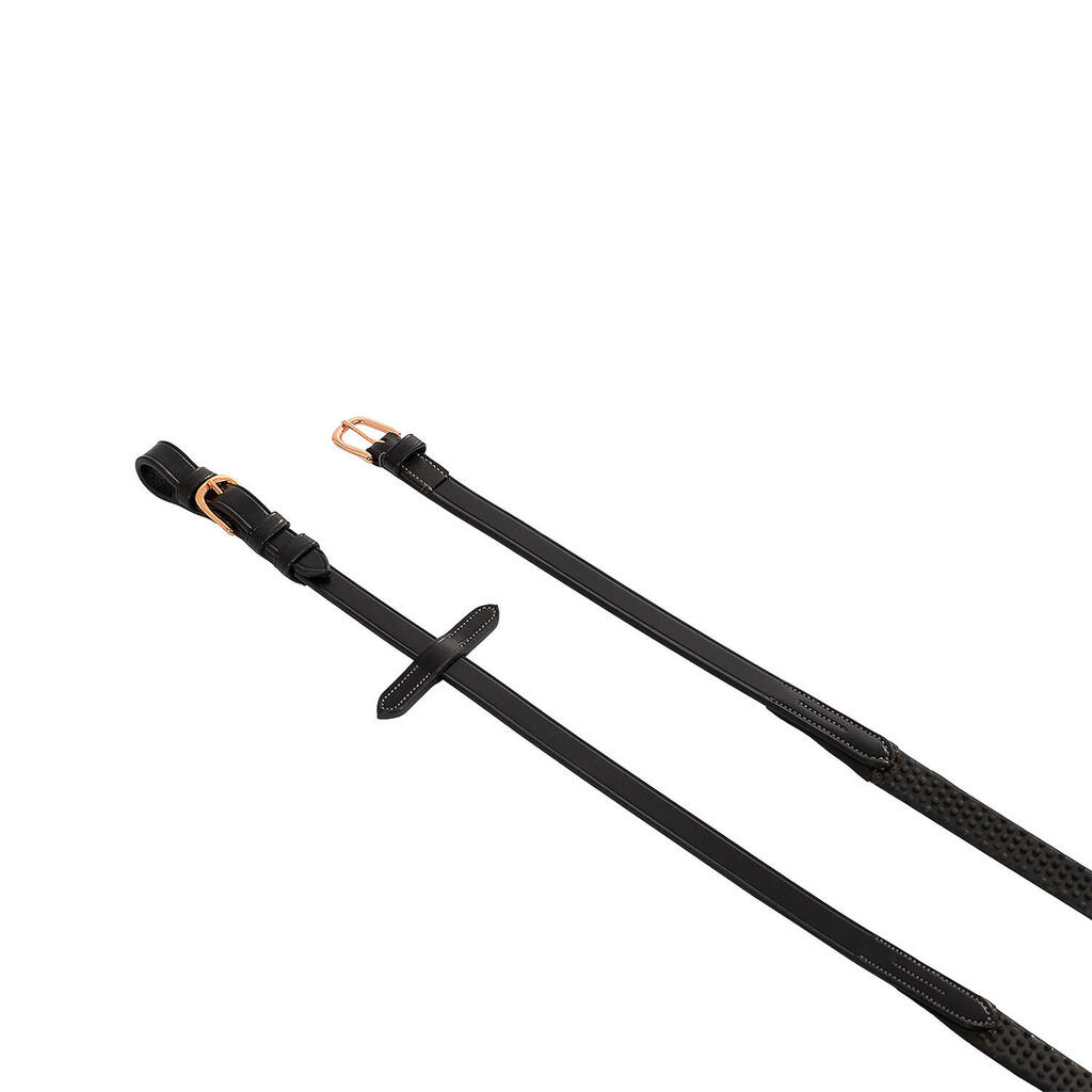 Reins for english bridle leather and rubber rose gold buckles