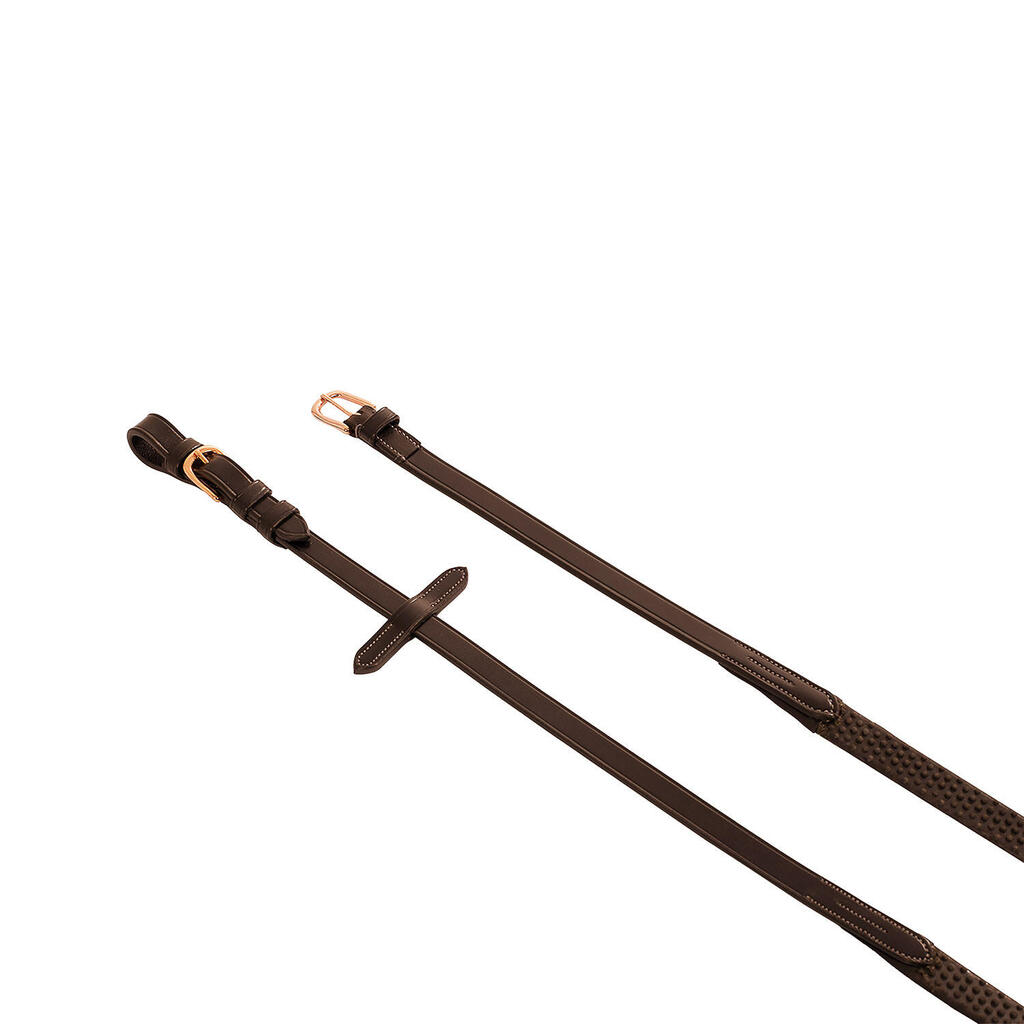 Reins for english bridle leather and rubber rose gold buckles