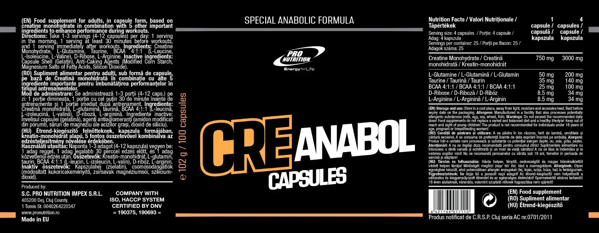 Creanabol, Creatine (CREAPURE®) Capsules Cu Mix De Aminoacizi, 100 Capsule 4/4