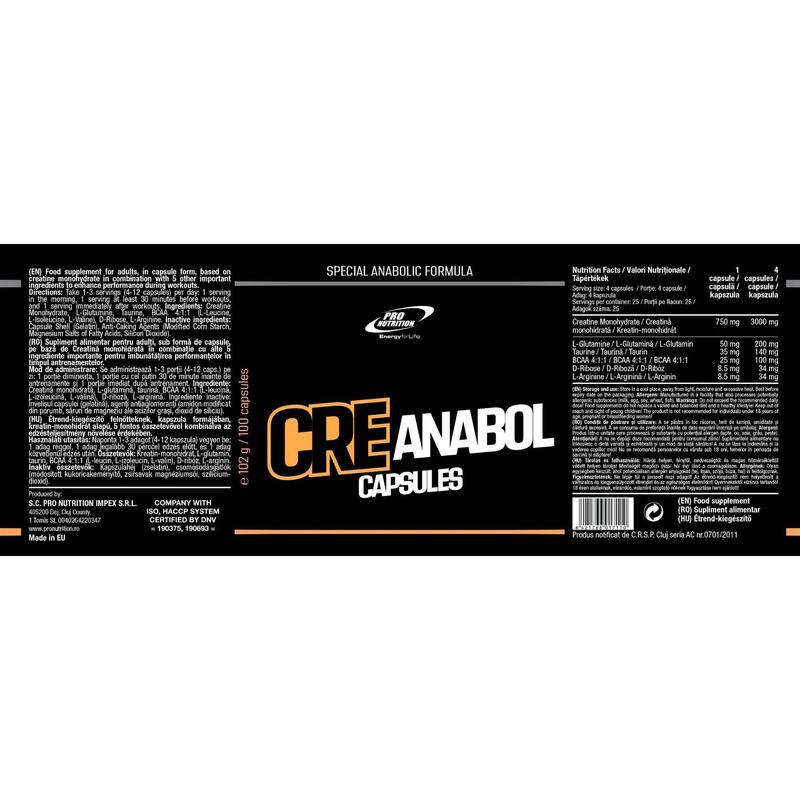 Creanabol, Creatine (CREAPURE®) Capsules Cu Mix De Aminoacizi, 100 Capsule
