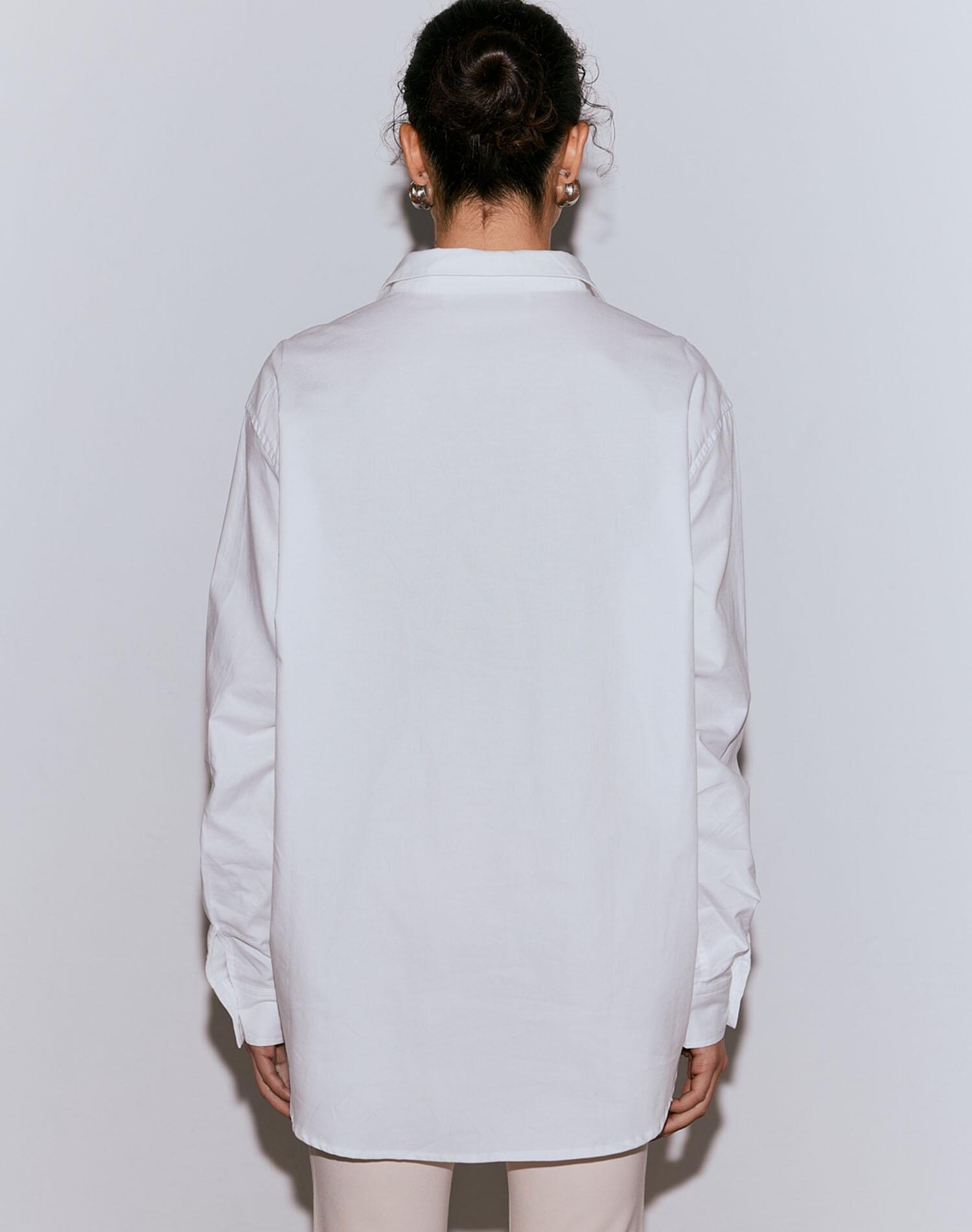 Camisa Mujer Algodón Tejido Oxford Abotonada Manga Larga Corte Relajado Blanco 4/6