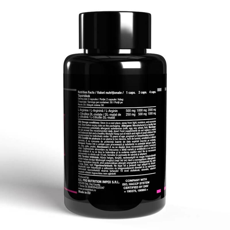Supliment pre-antrenament cu arginină, Nox-Pro, 100 capsule
