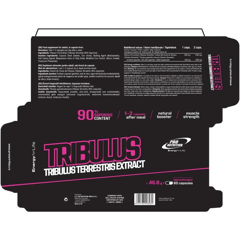 Extract de Tribulus terrestris cu 60% saponine, 60 capsule