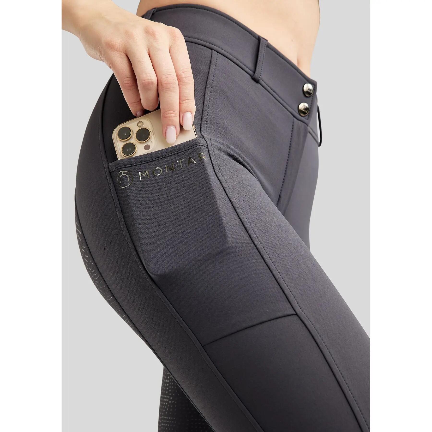 Pantalones de equitación con agarre total y bolsillos para teléfonos mujer Monta 4/5