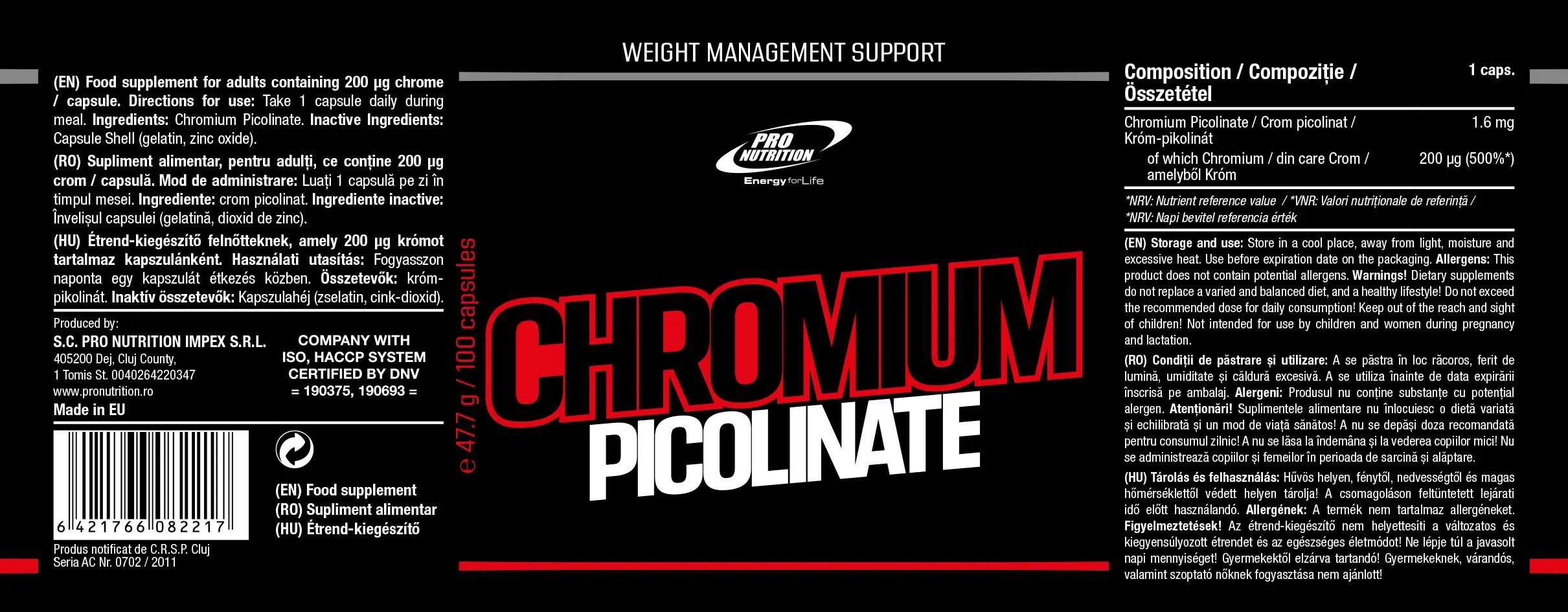 Supliment alimentar, Chromium Picolinate, 100 capsule 4/4