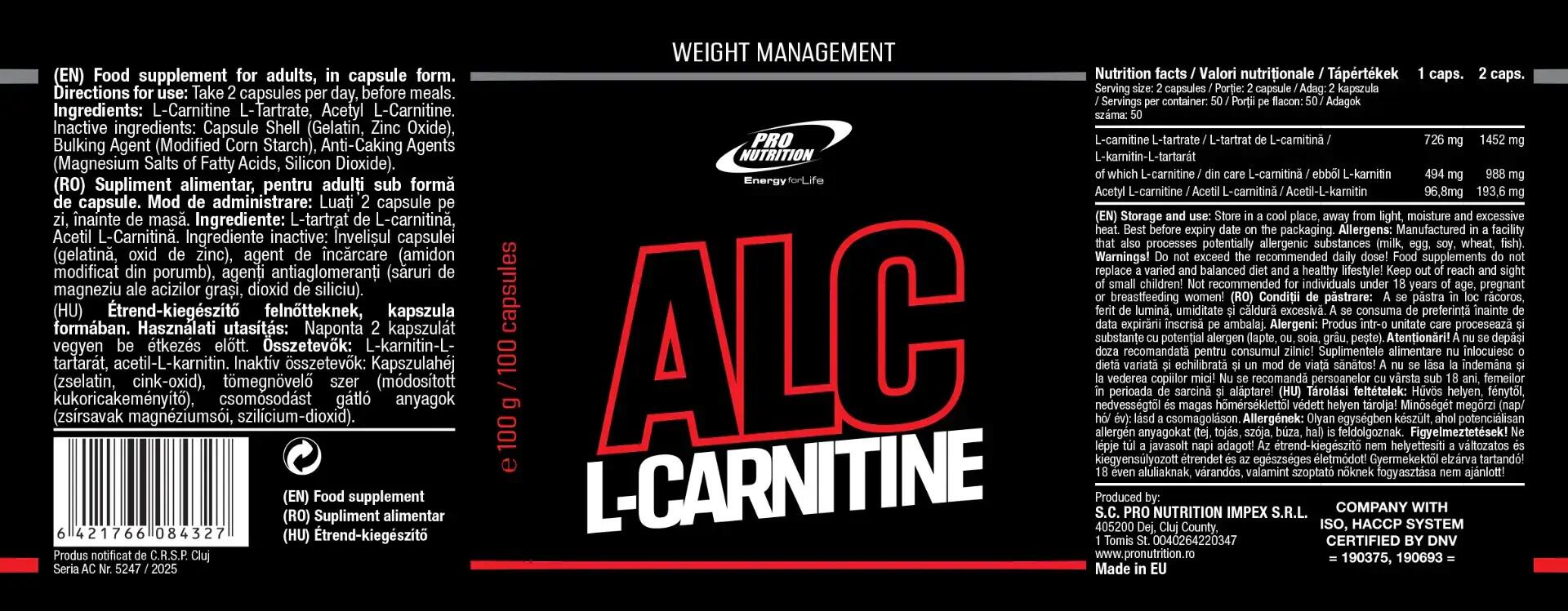 Supliment alimentar, ALC L-Carnitine, 100 capsule 4/4