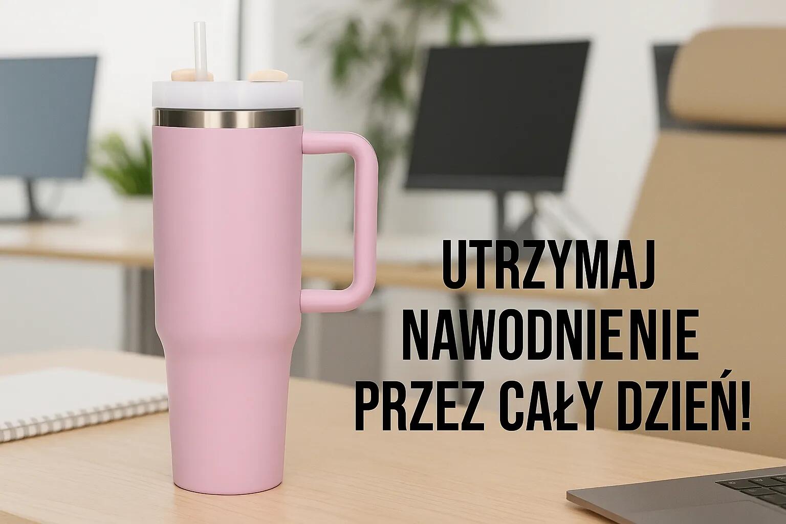 Kubek termiczny ze słomką termos z uchwytem 1200ml różowy Black Forest 3/7
