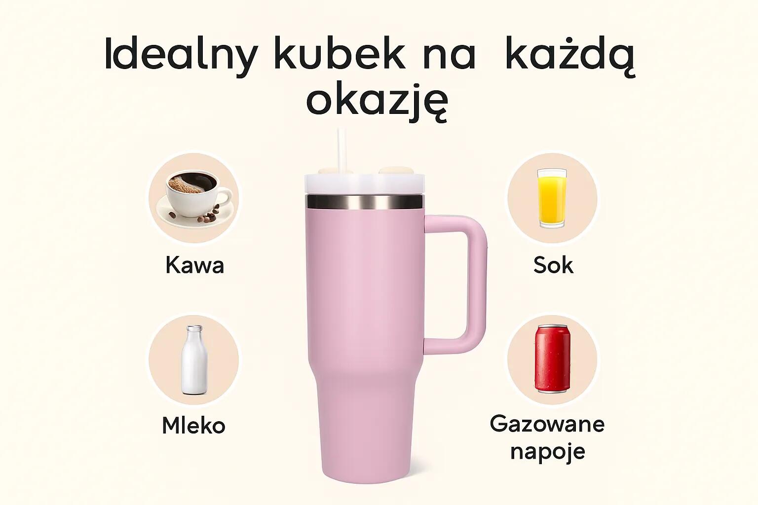 Kubek termiczny ze słomką termos z uchwytem 1200ml różowy Black Forest 2/7