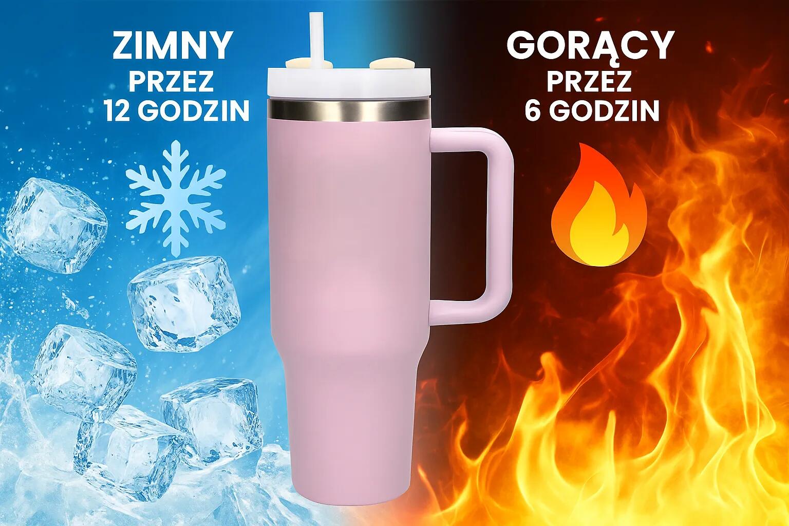 Kubek termiczny ze słomką termos z uchwytem 1200ml różowy Black Forest 6/7